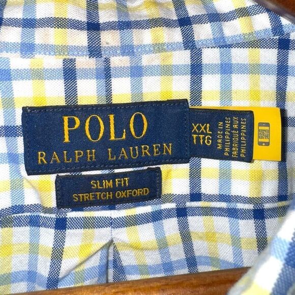 Polo Ralph Lauren Yellow Check Slim-Fit Strech Oxford Button Down Shirt XXL - Picture 2 of 7